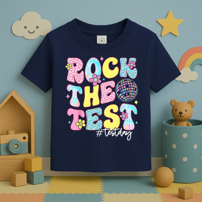 Rock The Test Testing Day Retro Motivational Teacher Student Toddler T-Shirt