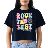 Rock The Test Testing Day Retro Motivational Teacher Student Crop Top