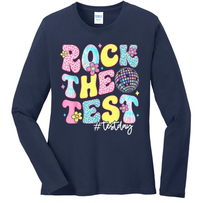 Rock The Test Testing Day Retro Motivational Teacher Student Ladies Long Sleeve Shirt