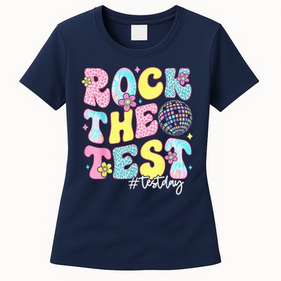 Rock The Test Testing Day Retro Motivational Teacher Student Womens T-Shirt