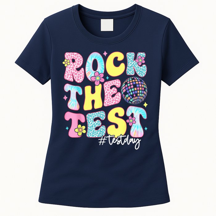 Rock The Test Testing Day Retro Motivational Teacher Student Womens T-Shirt