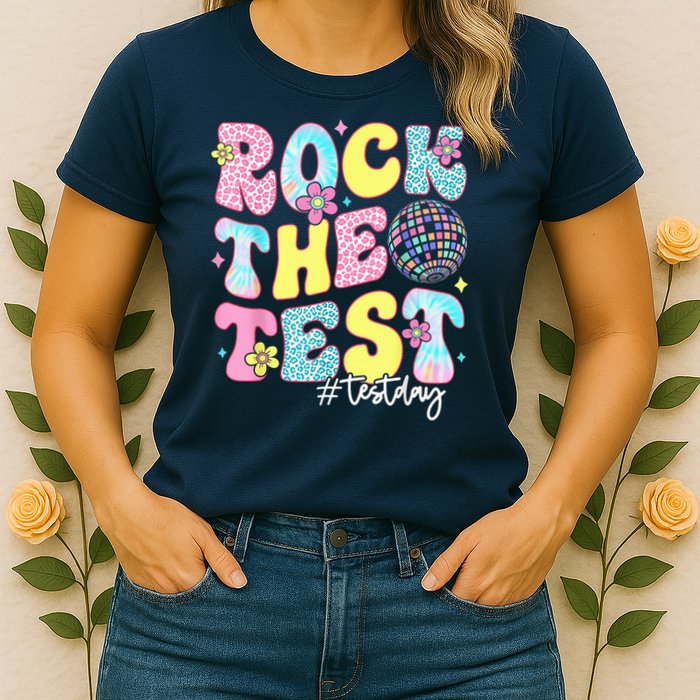 Rock The Test Testing Day Retro Motivational Teacher Student Womens T-Shirt