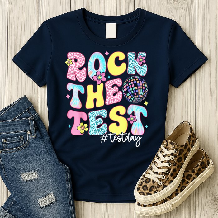 Rock The Test Testing Day Retro Motivational Teacher Student Womens T-Shirt