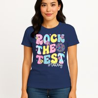 Rock The Test Testing Day Retro Motivational Teacher Student Womens T-Shirt