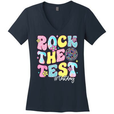 Rock The Test Testing Day Retro Motivational Teacher Student Women's V-Neck T-Shirt