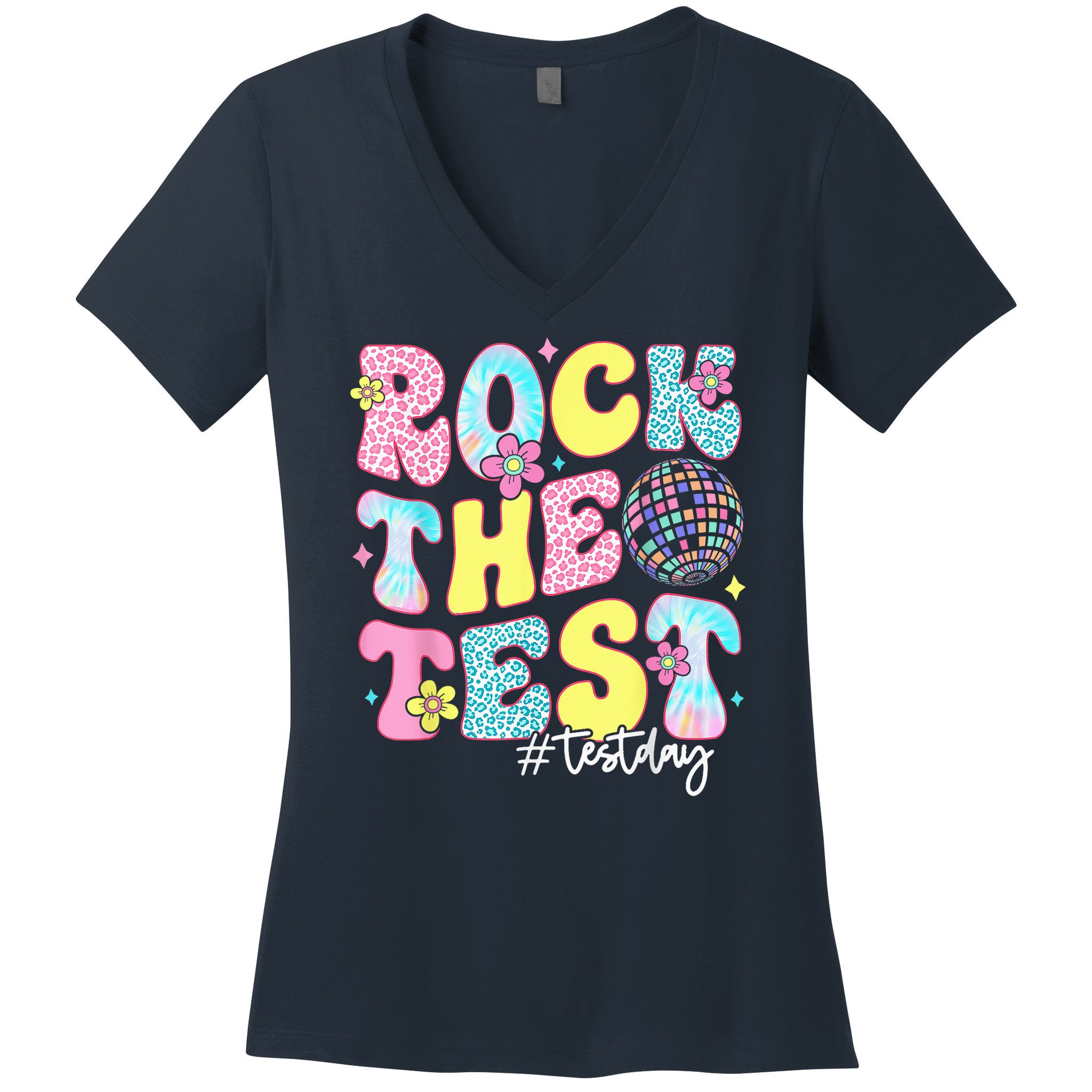 Rock The Test Testing Day Retro Motivational Teacher Student Women's V-Neck T-Shirt