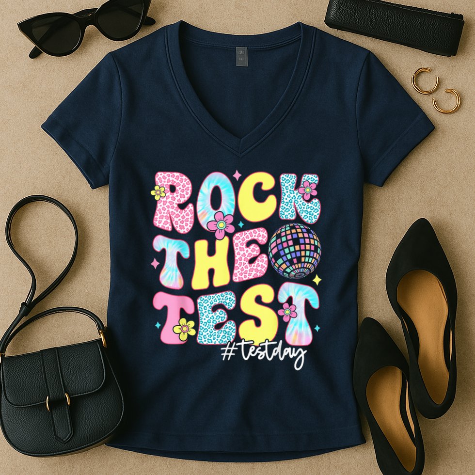 Rock The Test Testing Day Retro Motivational Teacher Student Women's V-Neck T-Shirt