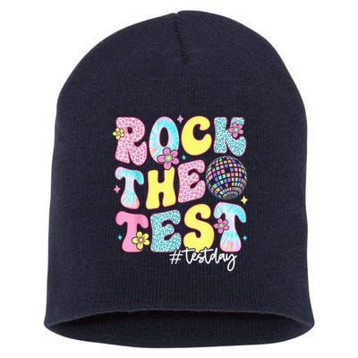 Rock The Test Testing Day Retro Motivational Teacher Student Short Acrylic Beanie