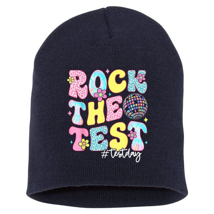 Rock The Test Testing Day Retro Motivational Teacher Student Short Acrylic Beanie