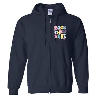 Rock The Test Testing Day Retro Motivational Teacher Student Full Zip Hoodie