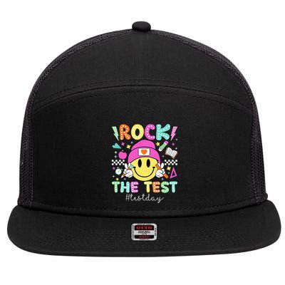 Rock The Test Testing Day Motivational Teachers Students 7 Panel Mesh Trucker Snapback Hat