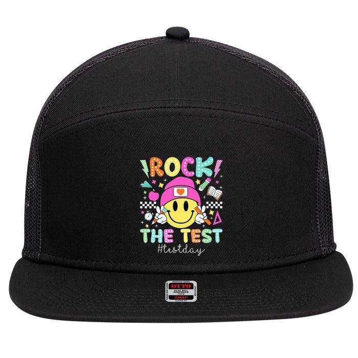 Rock The Test Testing Day Motivational Teachers Students 7 Panel Mesh Trucker Snapback Hat