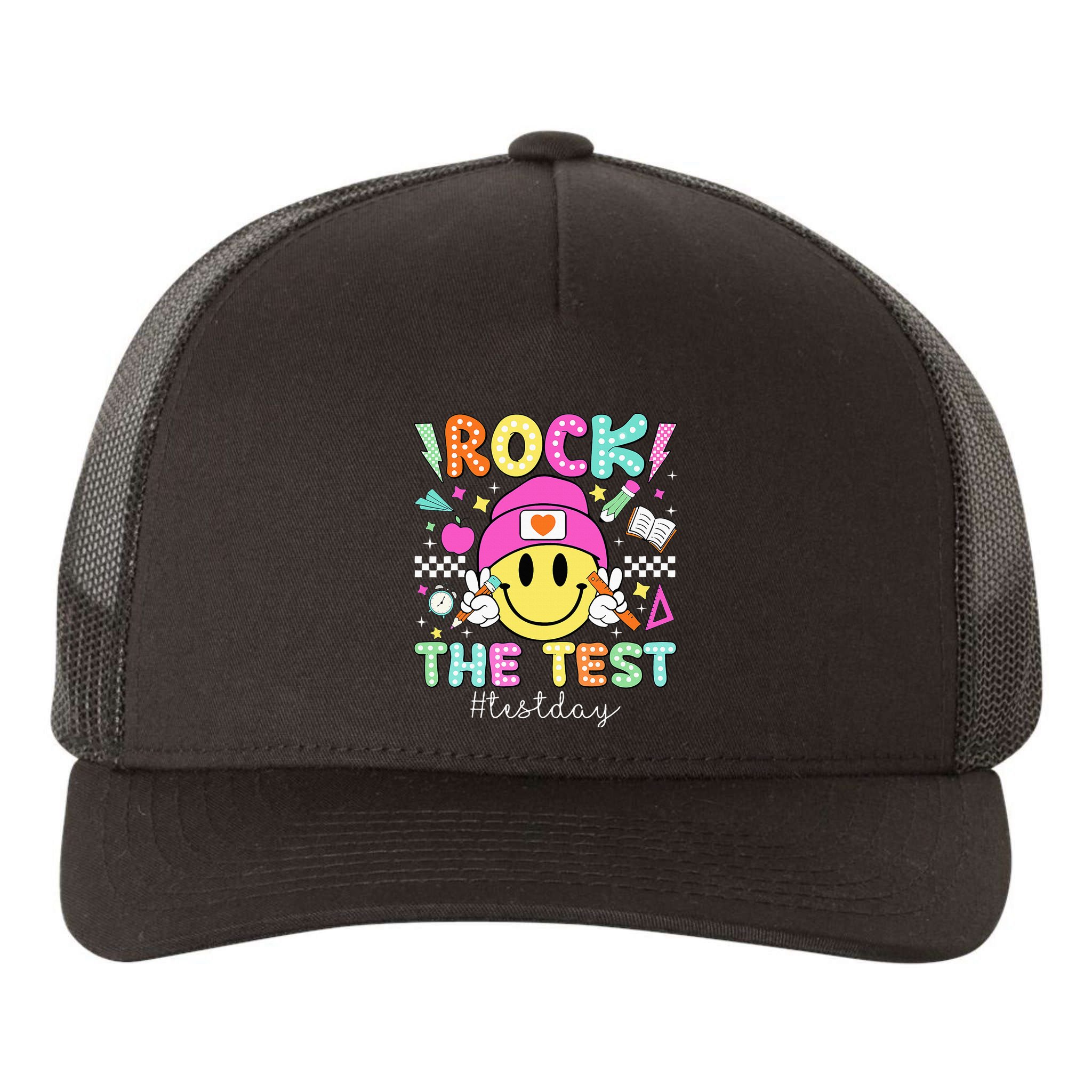 Rock The Test Testing Day Motivational Teachers Students Yupoong Adult 5-Panel Trucker Hat