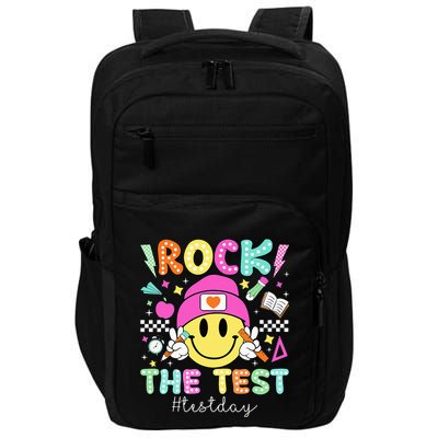 Rock The Test Testing Day Motivational Teachers Students Impact Tech Backpack
