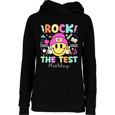 Rock The Test Testing Day Motivational Teachers Students Womens Funnel Neck Pullover Hood