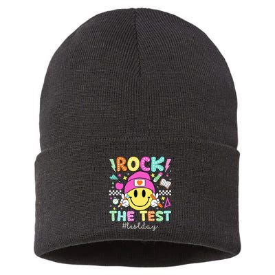 Rock The Test Testing Day Motivational Teachers Students Sustainable Knit Beanie