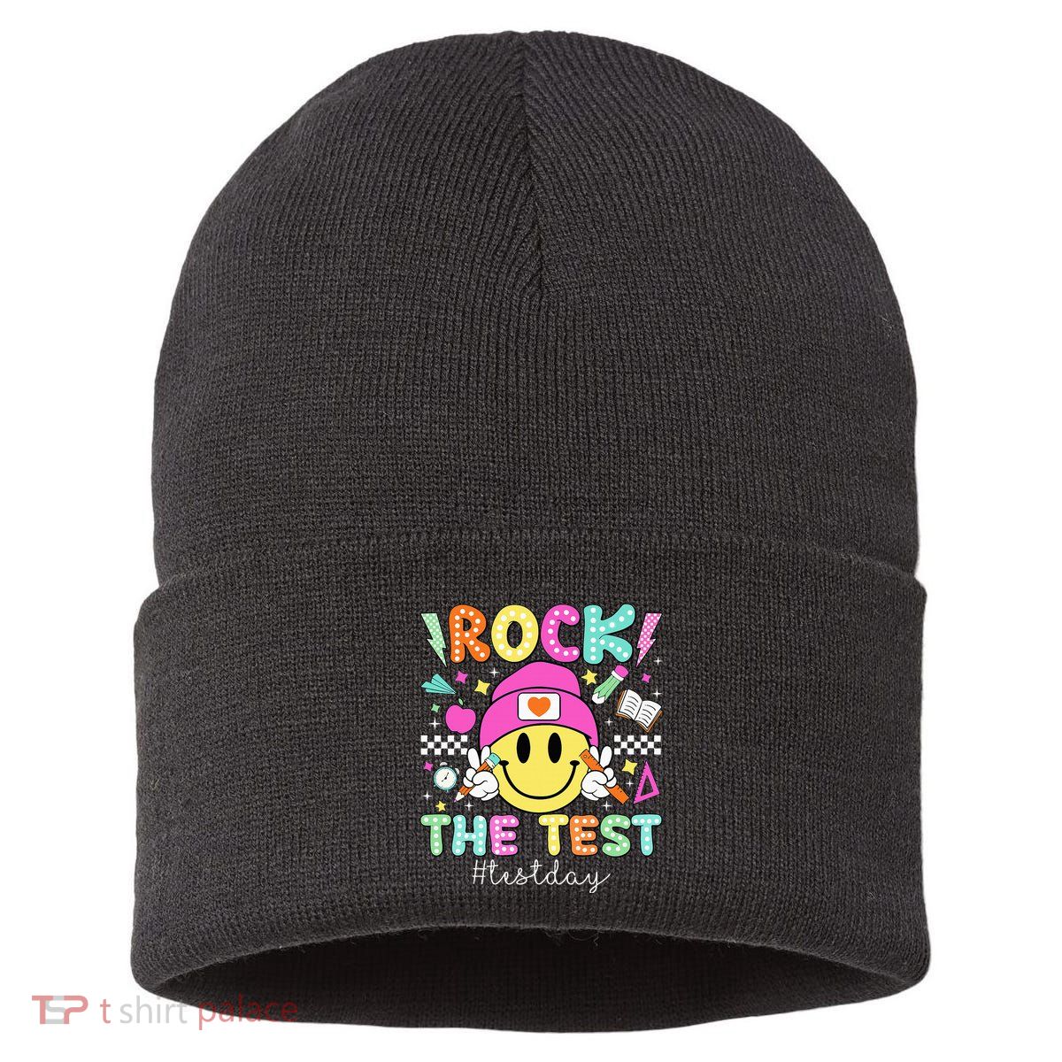 Rock The Test Testing Day Motivational Teachers Students Sustainable Knit Beanie
