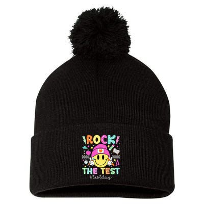 Rock The Test Testing Day Motivational Teachers Students Pom Pom 12in Knit Beanie