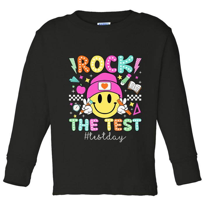 Rock The Test Testing Day Motivational Teachers Students Toddler Long Sleeve Shirt