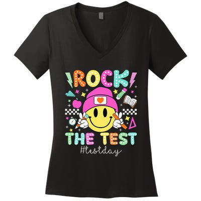 Rock The Test Testing Day Motivational Teachers Students Women's V-Neck T-Shirt