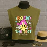 Rock The Test Testing Day Motivational Teachers Students Garment-Dyed Women's Muscle Tee