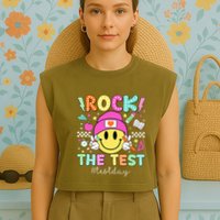 Rock The Test Testing Day Motivational Teachers Students Garment-Dyed Women's Muscle Tee