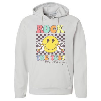 Rock The Test Testing Day Retro Motivational Teacher Student Performance Fleece Hoodie