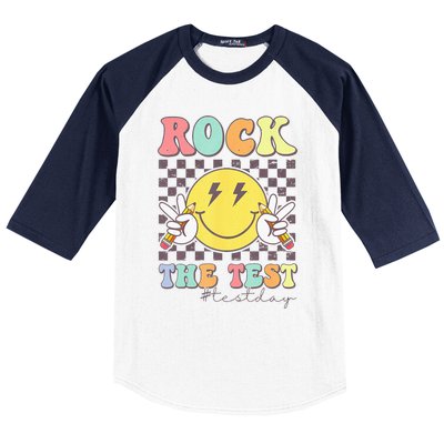 Rock The Test Testing Day Retro Motivational Teacher Student Baseball Sleeve Shirt