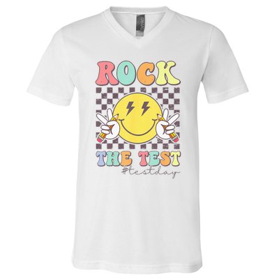 Rock The Test Testing Day Retro Motivational Teacher Student V-Neck T-Shirt