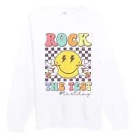 Rock The Test Testing Day Retro Motivational Teacher Student Premium Crewneck Sweatshirt