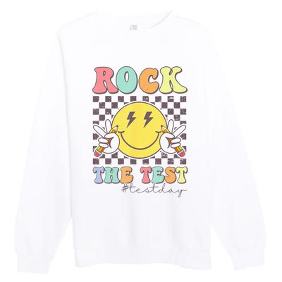 Rock The Test Testing Day Retro Motivational Teacher Student Premium Crewneck Sweatshirt