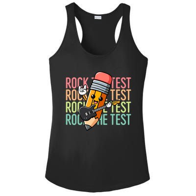 Rock The Test Day Teacher Testing Day Ladies PosiCharge Competitor Racerback Tank