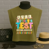 Rock The Test Don't Stress Just Do Your Best Teacher Testing Garment-Dyed Women's Muscle Tee