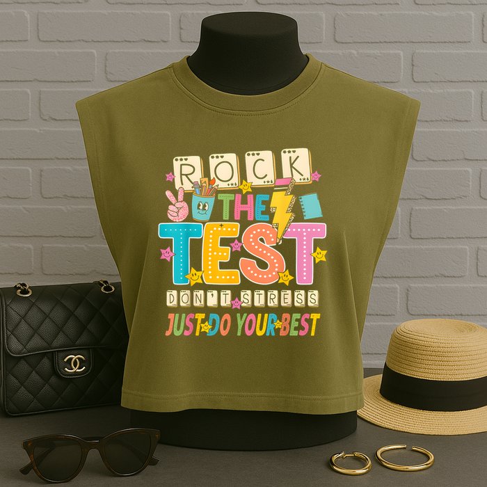 Rock The Test Don't Stress Just Do Your Best Teacher Testing Garment-Dyed Women's Muscle Tee