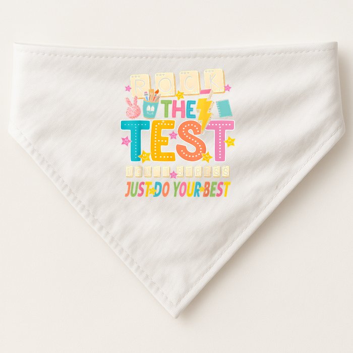 Rock The Test Don't Stress Just Do Your Best Teacher Testing USA-Made Doggie Bandana