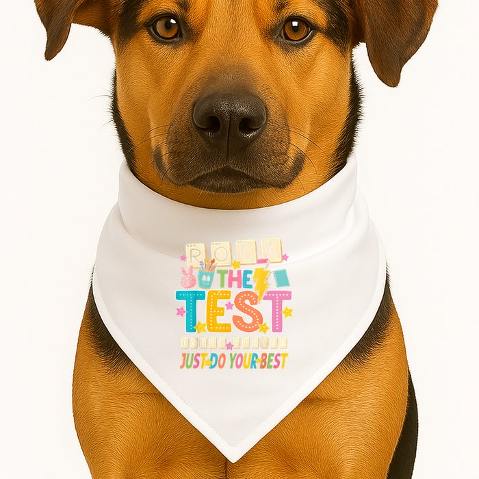 Rock The Test Don't Stress Just Do Your Best Teacher Testing USA-Made Doggie Bandana