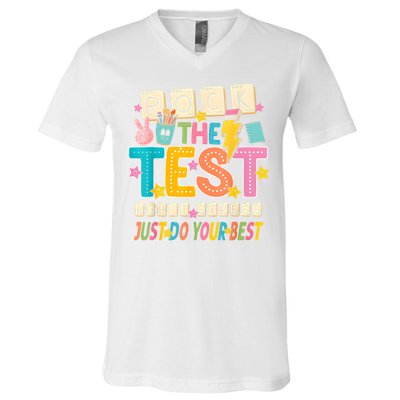 Rock The Test Don't Stress Just Do Your Best Teacher Testing V-Neck T-Shirt
