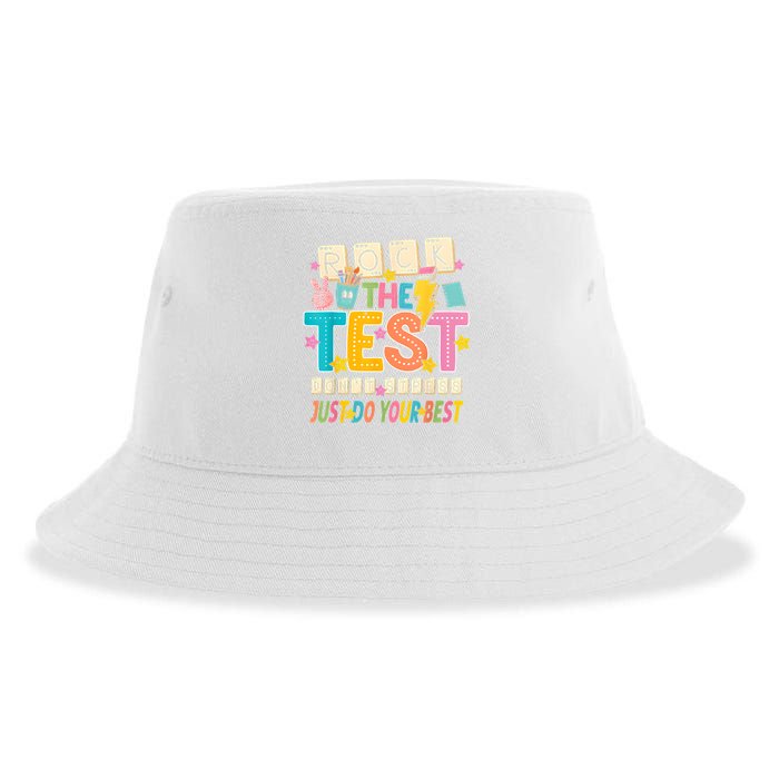 Rock The Test Don't Stress Just Do Your Best Teacher Testing Sustainable Bucket Hat