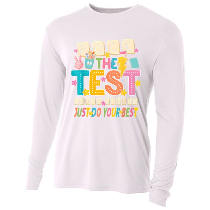 Rock The Test Don't Stress Just Do Your Best Teacher Testing Cooling Performance Long Sleeve Crew