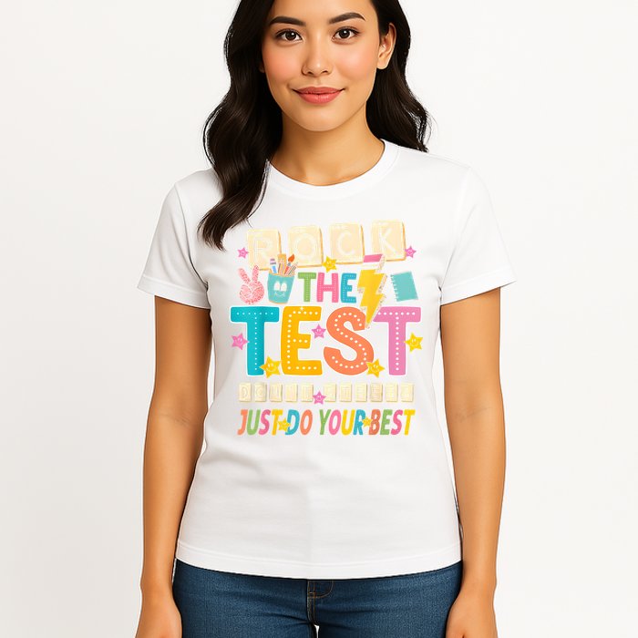 Rock The Test Don't Stress Just Do Your Best Teacher Testing Womens T-Shirt