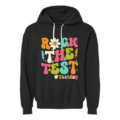 Rock The Test Motivational Retro Teachers Garment-Dyed Fleece Hoodie