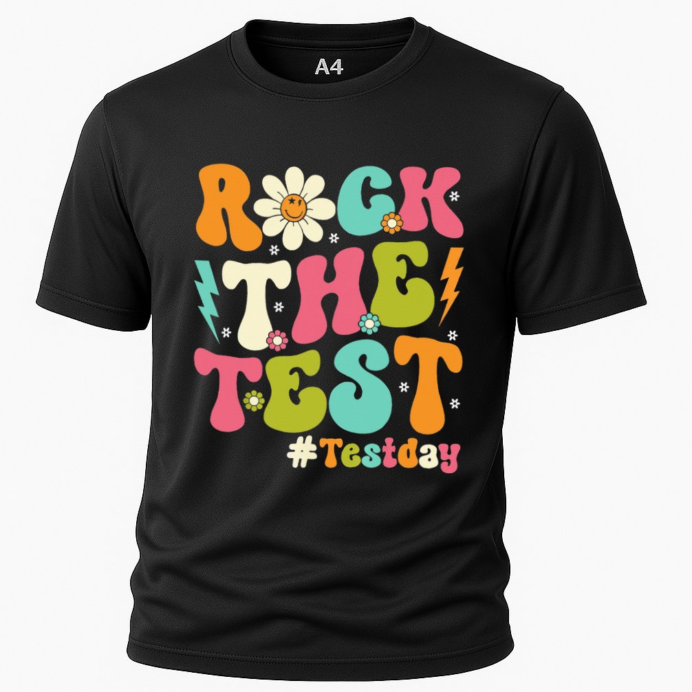 Rock The Test Motivational Retro Teachers Cooling Performance Crew T-Shirt