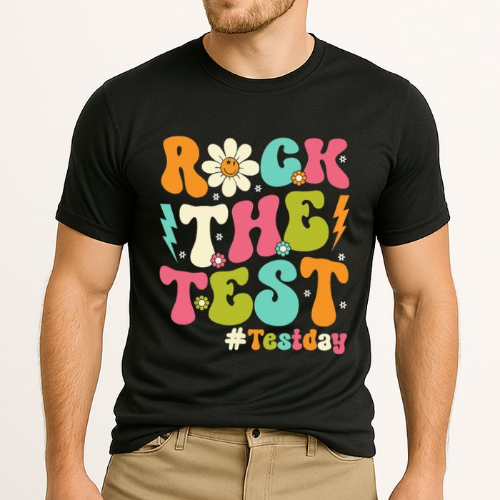 Rock The Test Motivational Retro Teachers Cooling Performance Crew T-Shirt