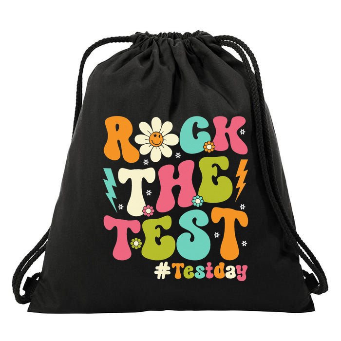 Rock The Test Motivational Retro Teachers Drawstring Bag