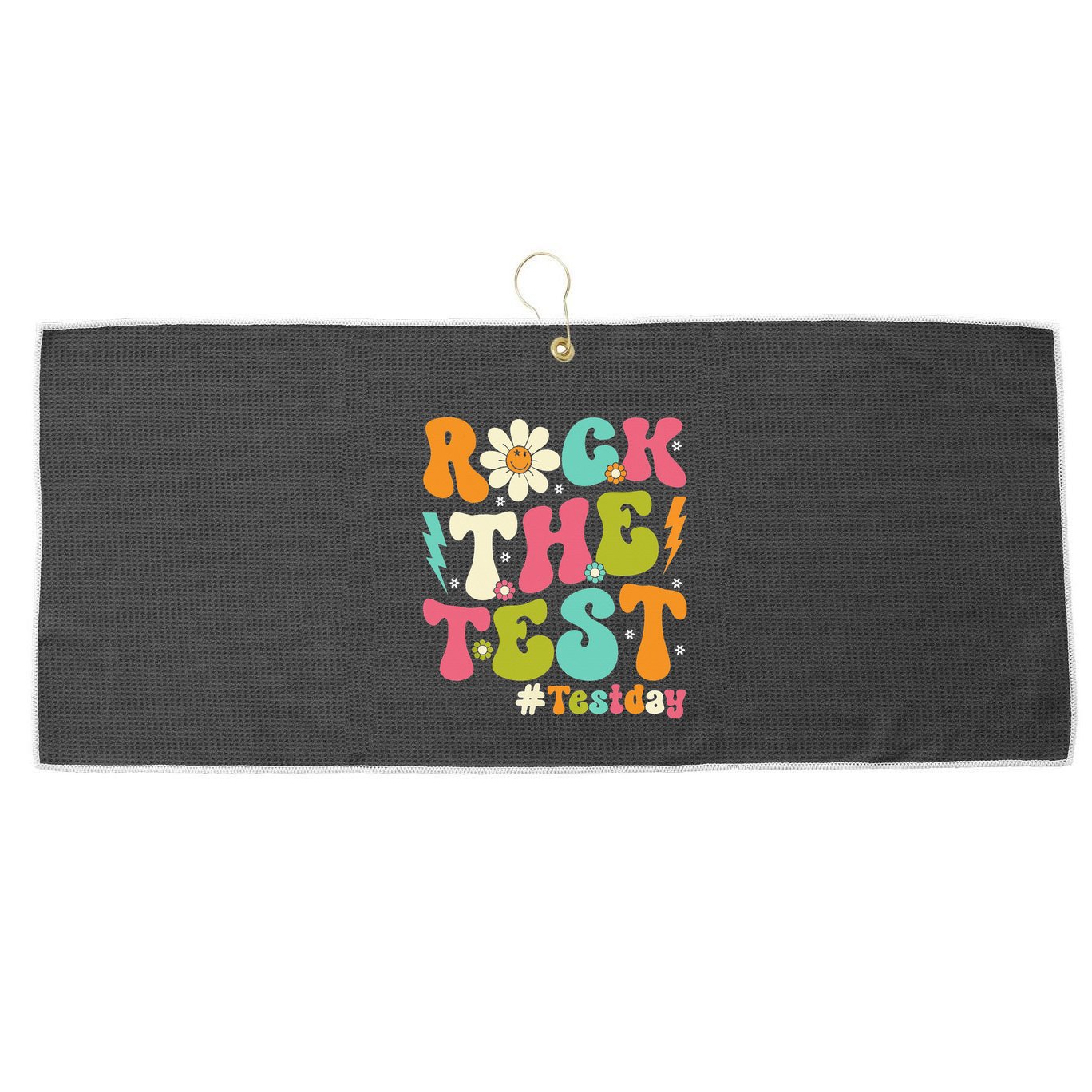 Rock The Test Motivational Retro Teachers Large Microfiber Waffle Golf Towel