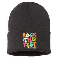 Rock The Test Motivational Retro Teachers Sustainable Knit Beanie