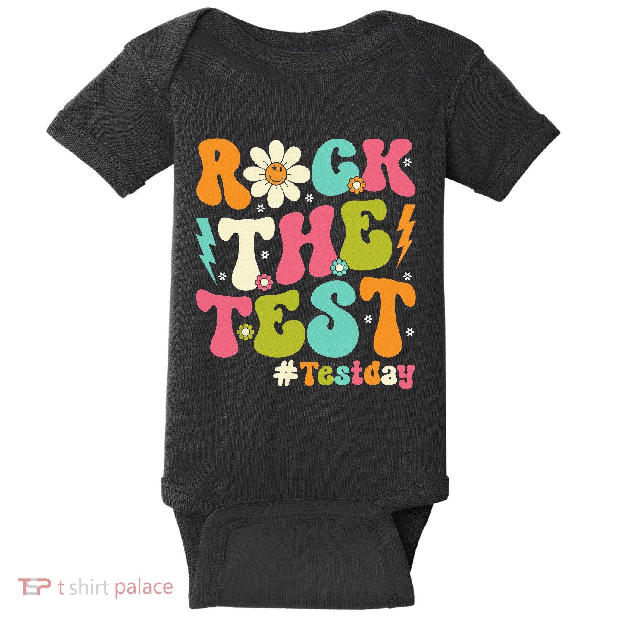 Rock The Test Motivational Retro Teachers Baby Bodysuit