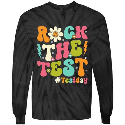 Rock The Test Motivational Retro Teachers Tie-Dye Long Sleeve Shirt