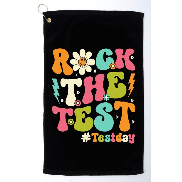 Rock The Test Motivational Retro Teachers Golf Towel