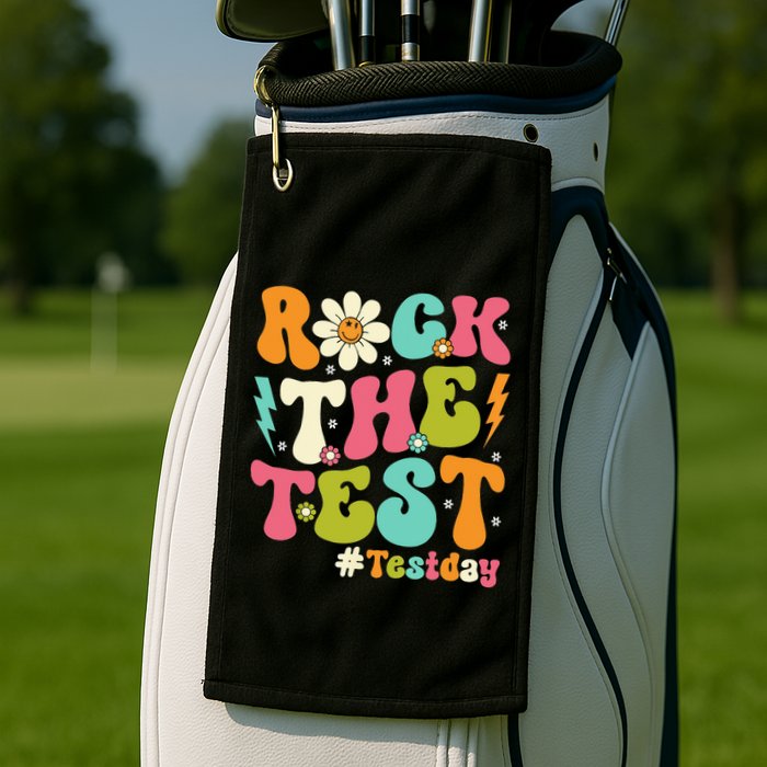 Rock The Test Motivational Retro Teachers Golf Towel